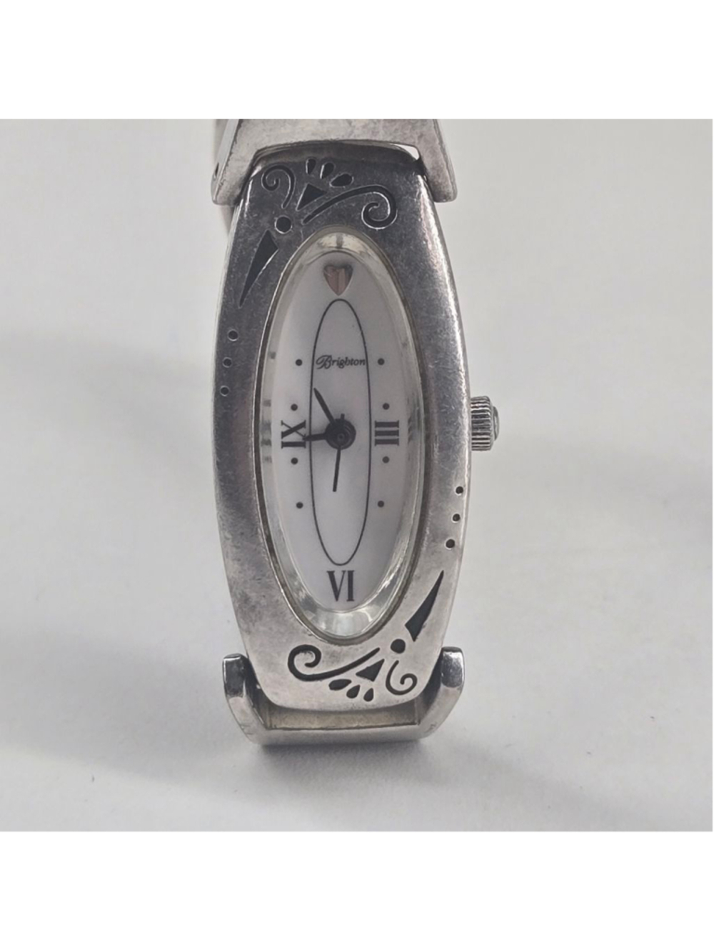 Vintage Brighton Claremont Silvertone Watch Black Leather Functional Battery